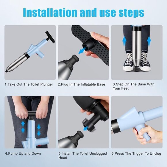 High Pressure Toilet Plunger Stainless Steel Drain Blaster w/ RealTime Barometer - Picture 2 of 9